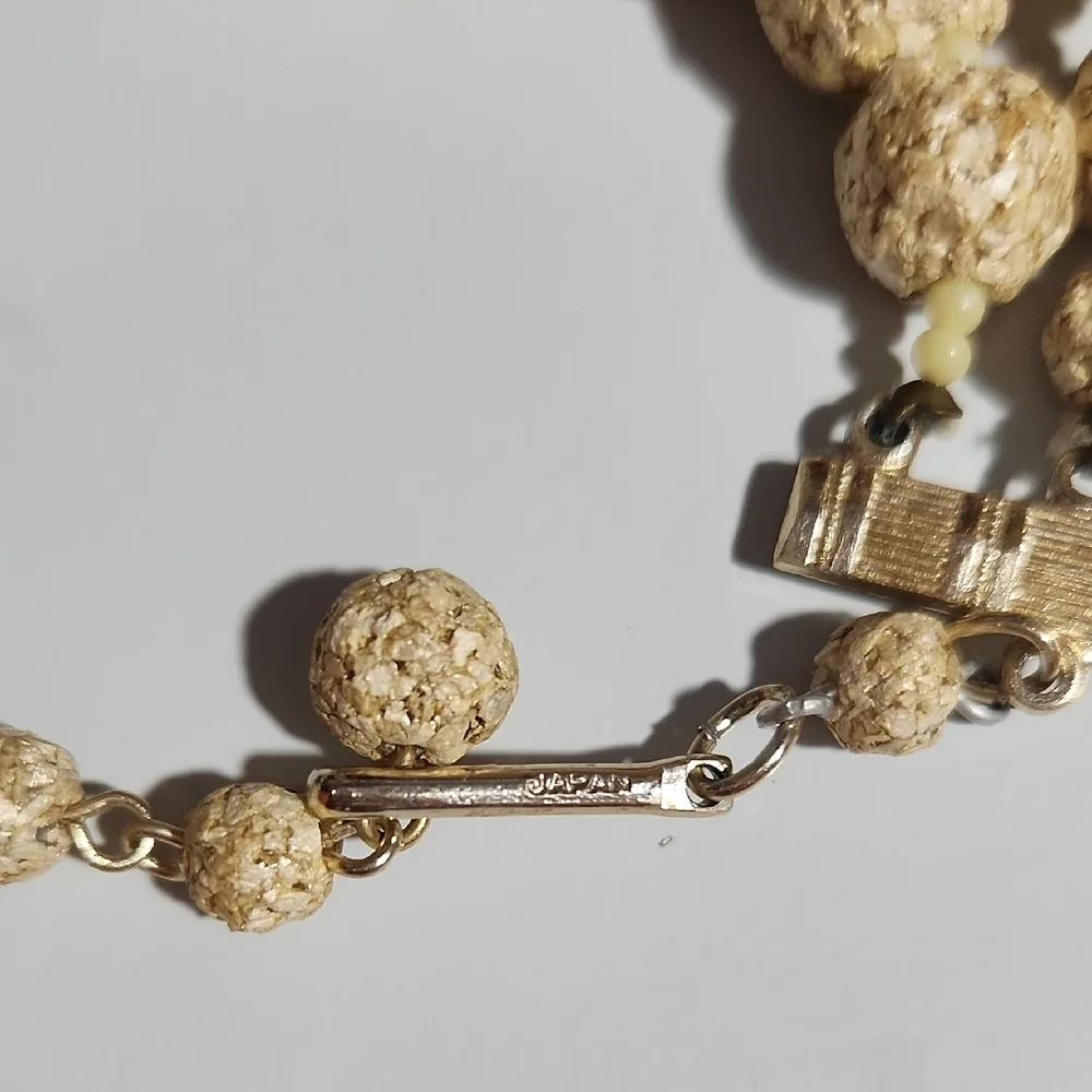 Vintage 1970s Japan Signed Satin Ball Bead Multi Strand Adjustable Necklace